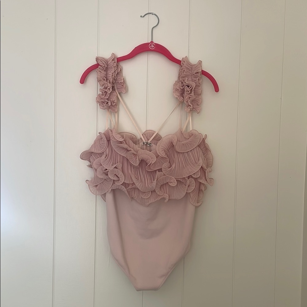 Free People Blush Ruffled Bodysuit